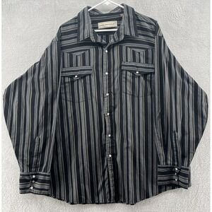 VTG Bit & Bridle Shirt Men's 3XL Black Blue Striped Western Pearl Snap Button Up